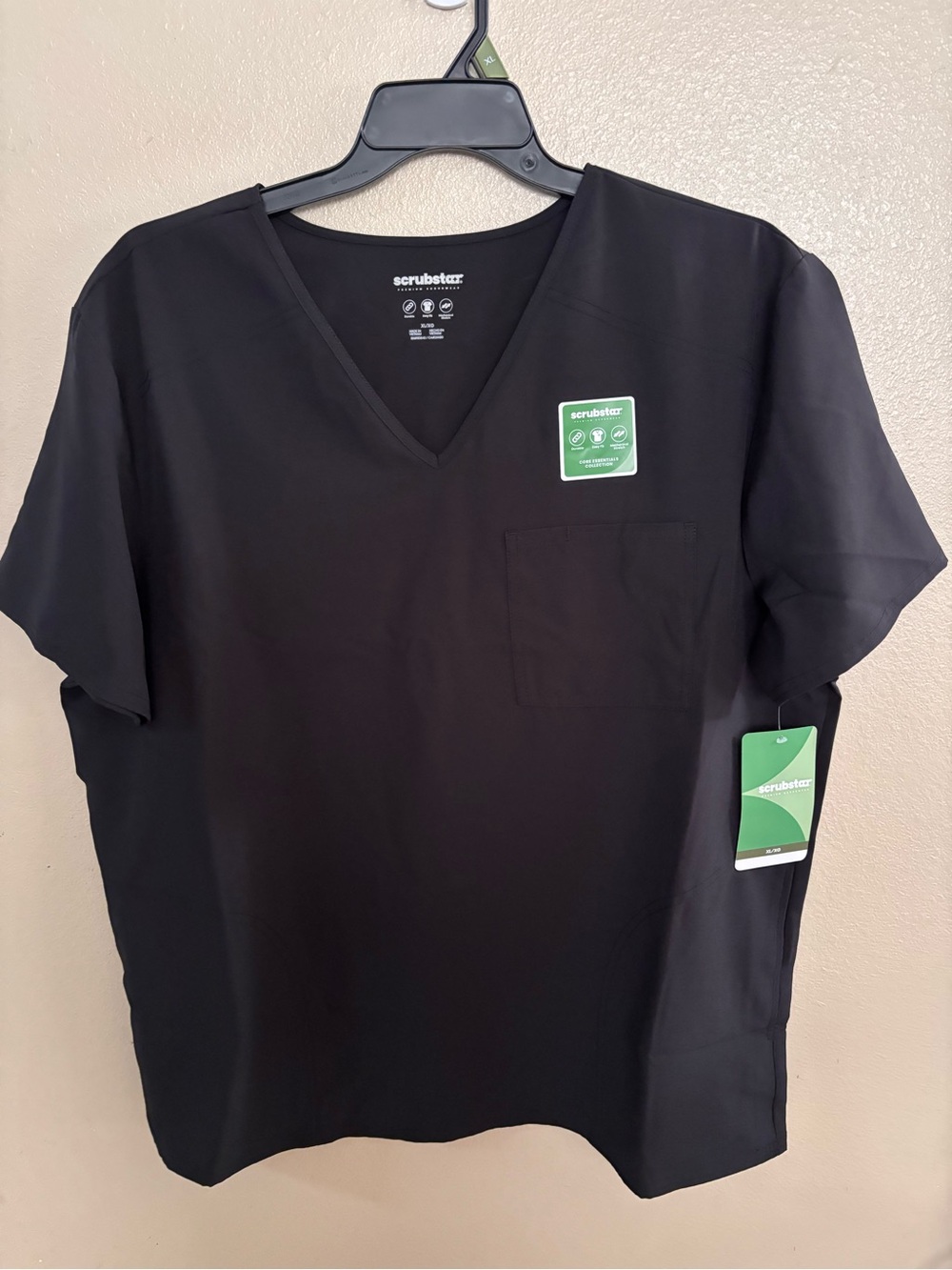 Scrubstar Men's Black V-Neck Scrub Top with Chest Pocket